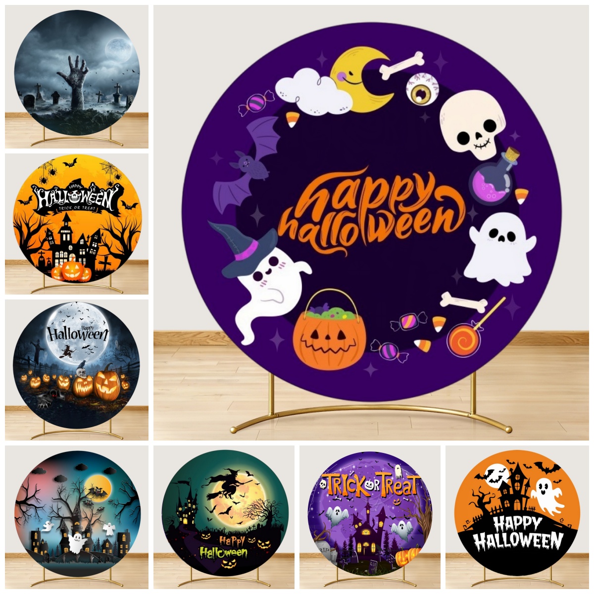 Photography Trick - Fondo Redondo de Halloween con Calaveras,